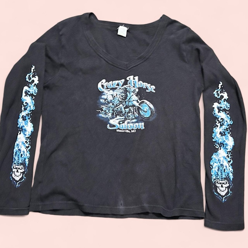 Biker Black and Blue Long Sleeve Tee
